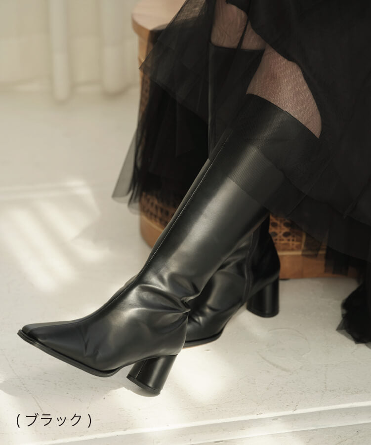 【新作早割★10%OFF】スクエアトゥ美シルエットヒールロングブーツ