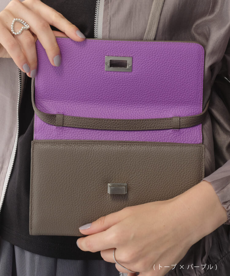 【ORNELLA/オルネラ】(BICO-22-1)リアルレザーバイカラースマホウォレットポシェット