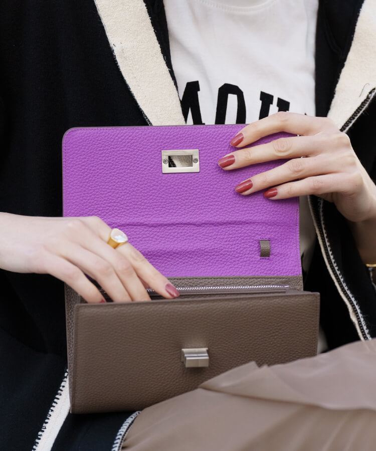 【ORNELLA/オルネラ】(BICO-22-1)リアルレザーバイカラースマホウォレットポシェット