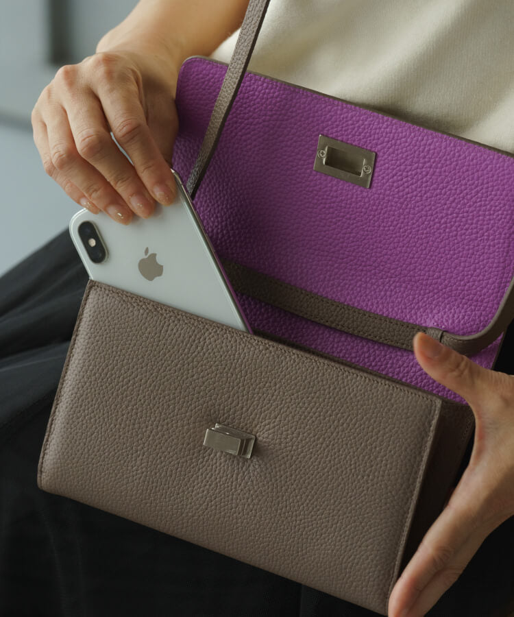 【ORNELLA/オルネラ】(BICO-22-1)リアルレザーバイカラースマホウォレットポシェット