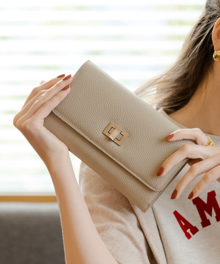 【ORNELLA/オルネラ】(BICO-22-1)リアルレザーバイカラースマホウォレットポシェット