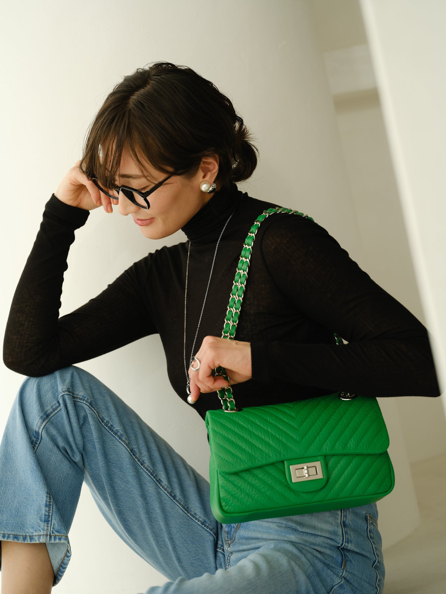 【新作早割★10%OFF】【ORNELLA/オルネラ】(NOVE-18)ラインキルティングチェーンバッグ(シルバー金具)