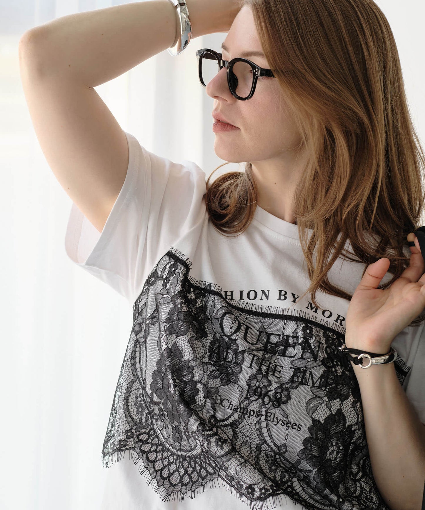 【MIA/ミア】レイヤードレースプリントTシャツ