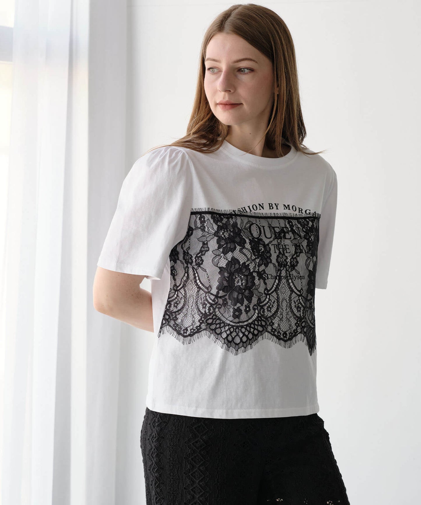 【MIA/ミア】レイヤードレースプリントTシャツ