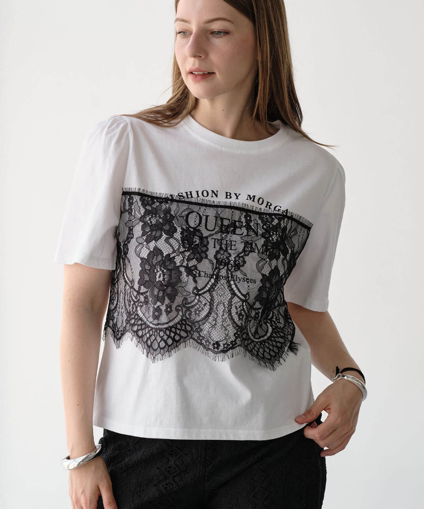 【MIA/ミア】レイヤードレースプリントTシャツ