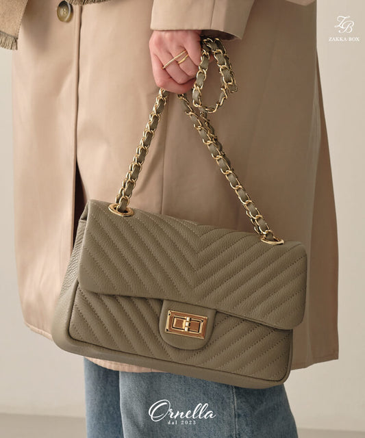 【ORNELLA/オルネラ】(NOVE-19)ラインキルティングチェーンバッグ(ゴールド金具)