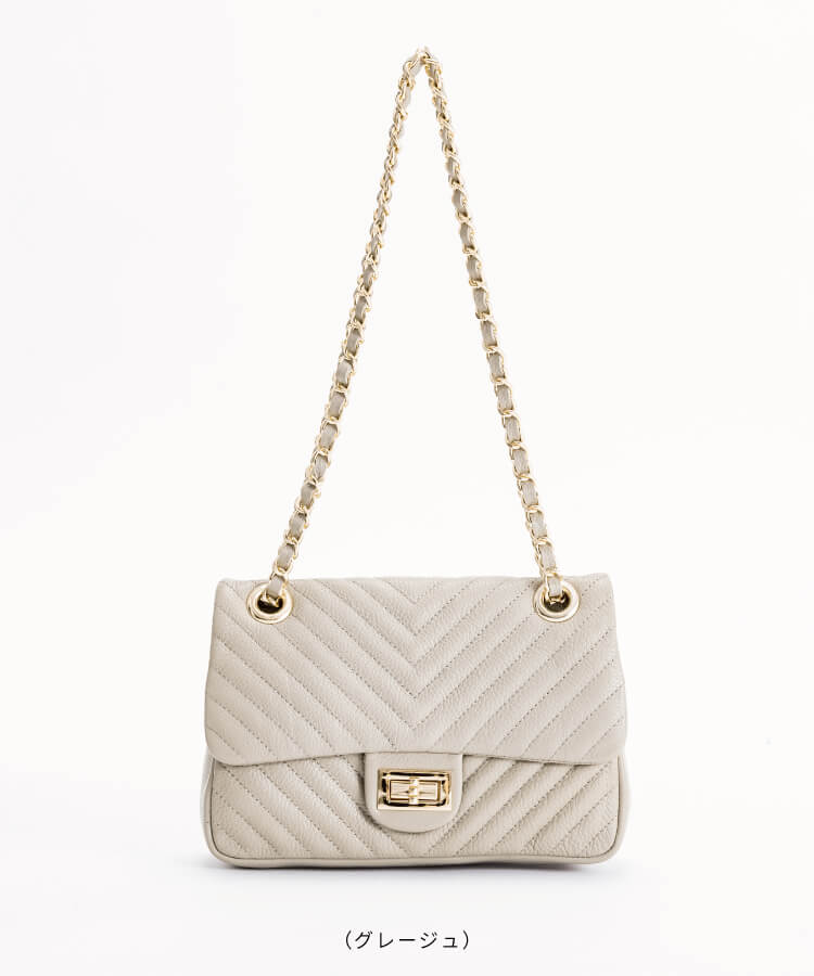【ORNELLA/オルネラ】(NOVE-19)ラインキルティングチェーンバッグ(ゴールド金具)