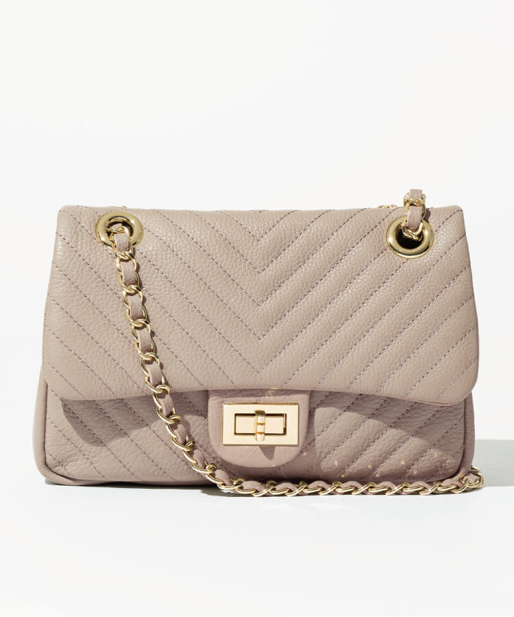 【ORNELLA/オルネラ】(NOVE-19)ラインキルティングチェーンバッグ(ゴールド金具)