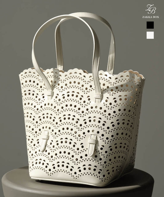 スカラップレースパンチングトートバッグ