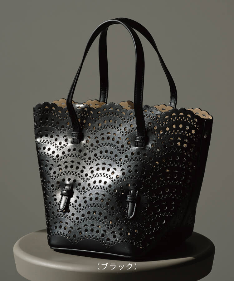 スカラップレースパンチングトートバッグ