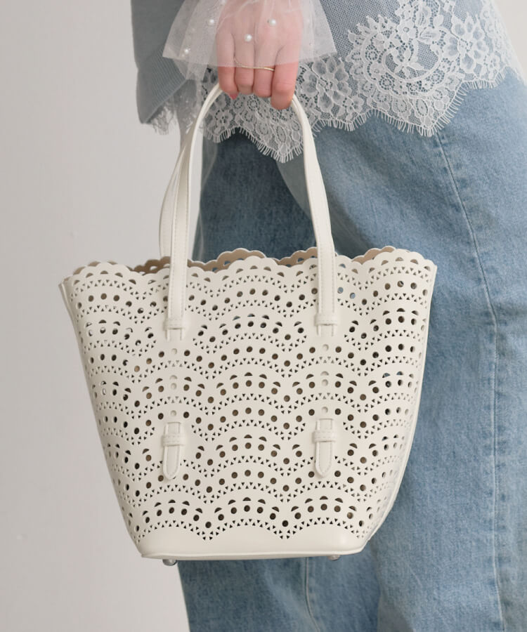 ZAKKA-BOX(ザッカボックス)】スカラップレースパンチングトートバッグ