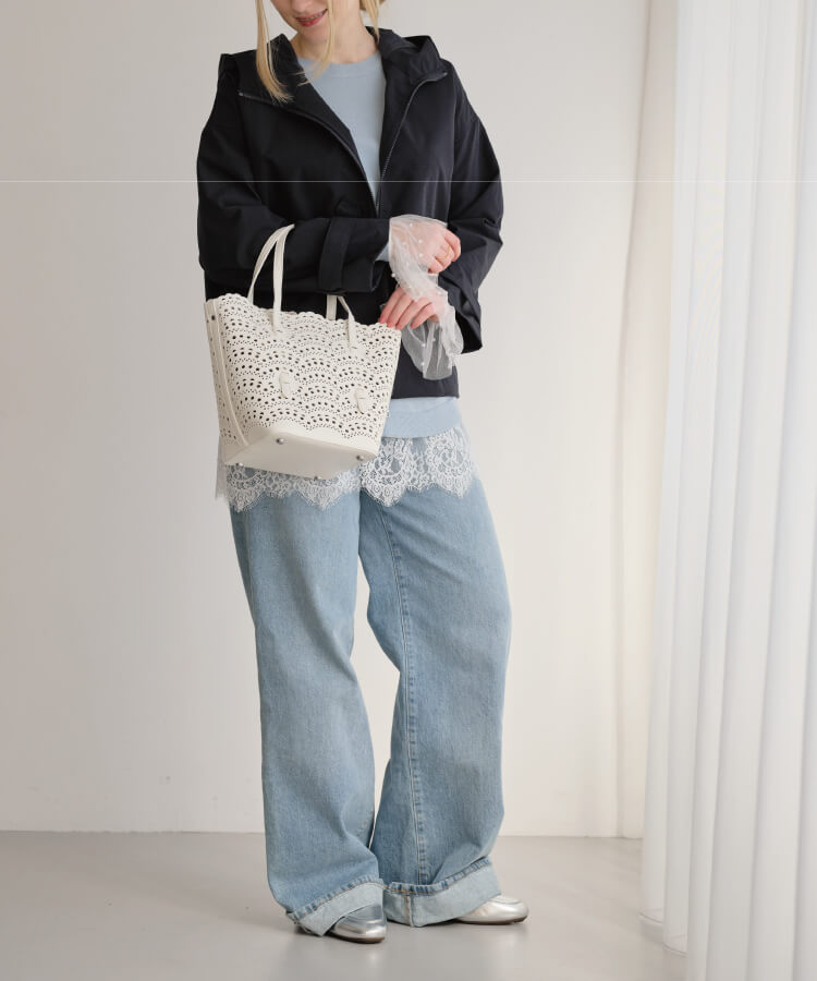 ZAKKA-BOX(ザッカボックス)】スカラップレースパンチングトートバッグ