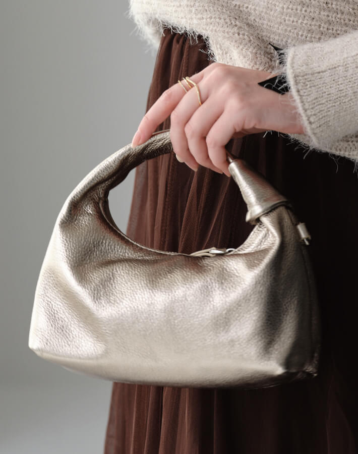 メタルレザーミニホーボーバッグ