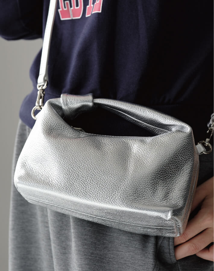 メタルレザーミニホーボーバッグ