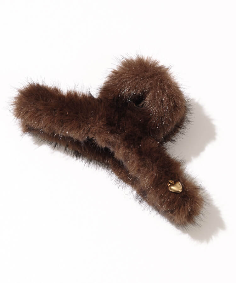 ファーヘアクリップハートチャーム付き