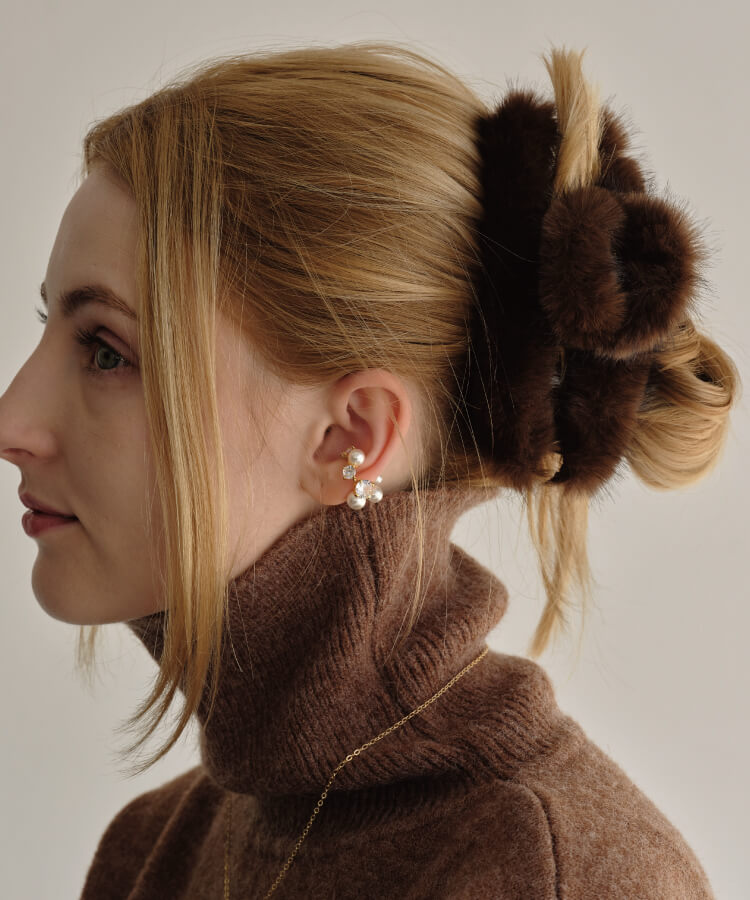 ファーヘアクリップハートチャーム付き