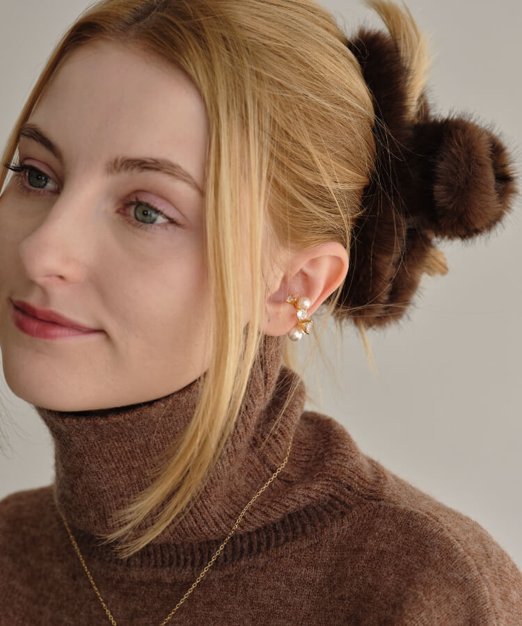 ファーヘアクリップハートチャーム付き