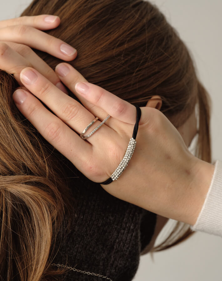 ラインストーンバーヘアゴム