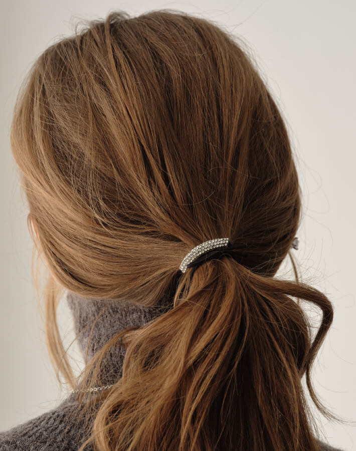 ラインストーンバーヘアゴム