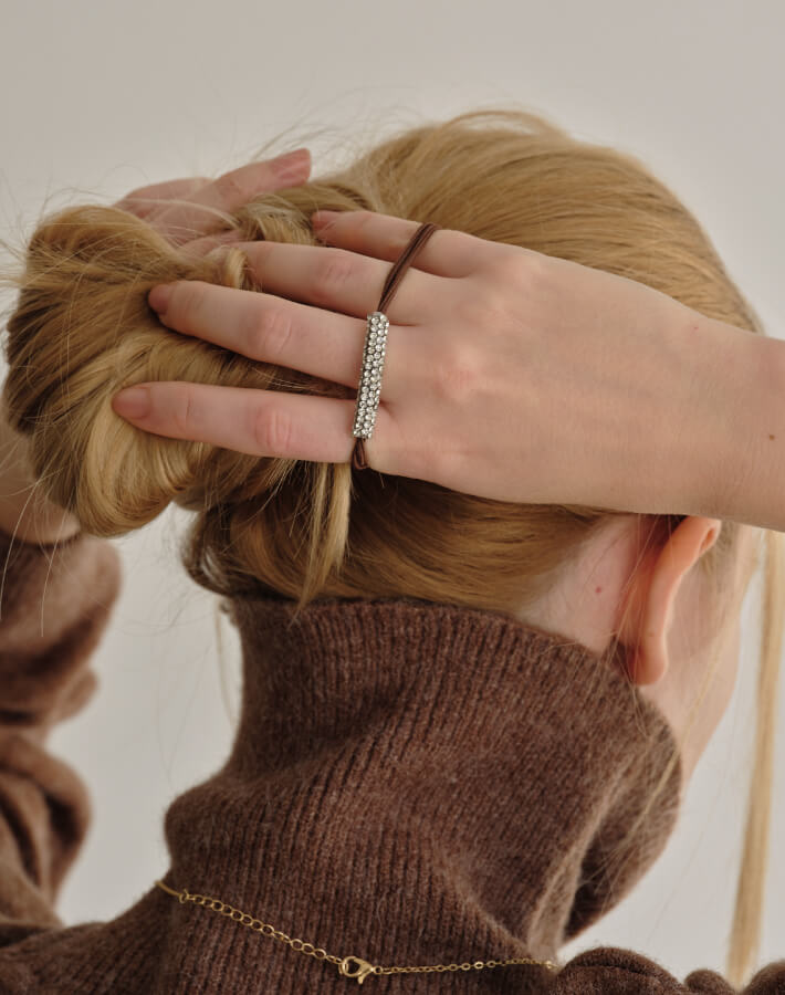 ラインストーンバーヘアゴム