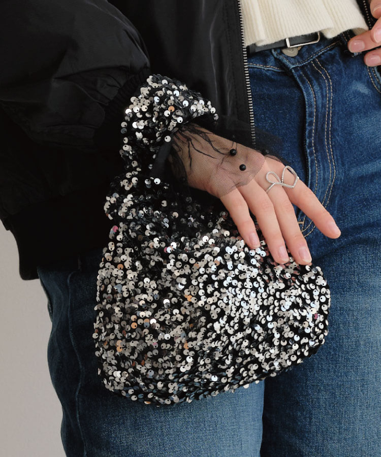 スパンコールハンドルミニバッグ