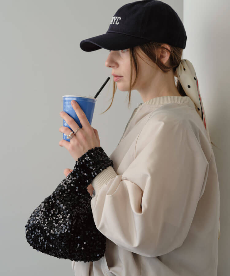 スパンコールハンドルミニバッグ