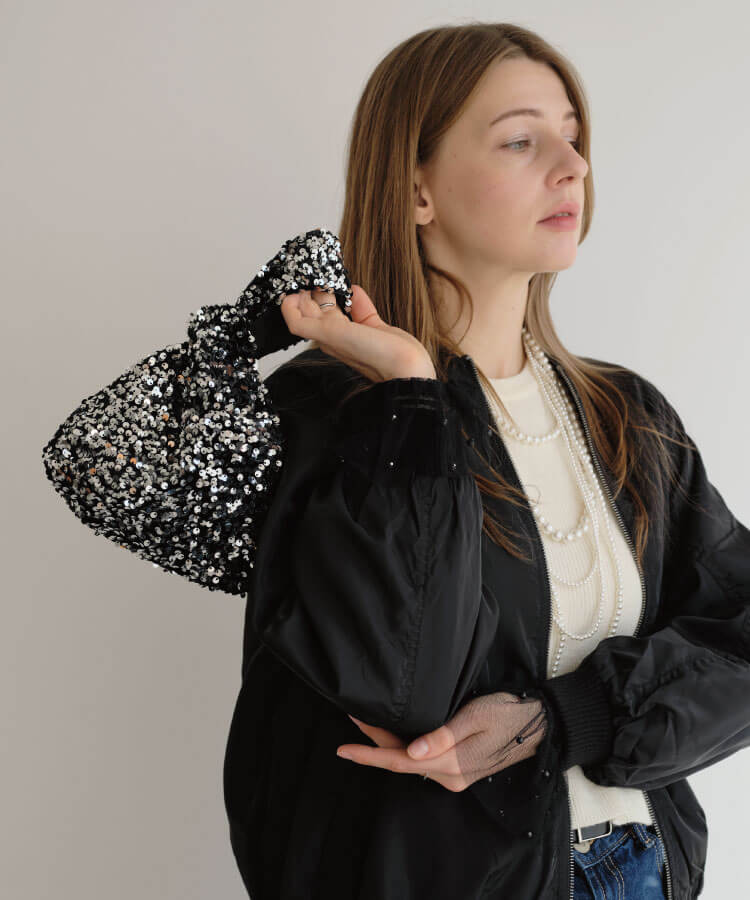 スパンコールハンドルミニバッグ