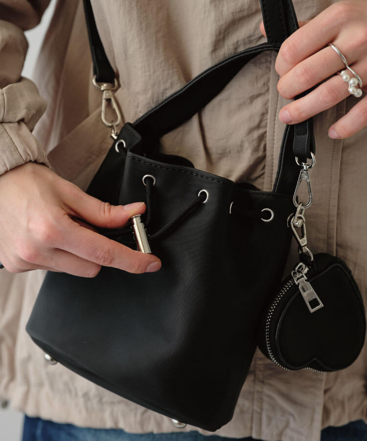 ナイロンキンチャクバッグ(ハートポーチ付き)