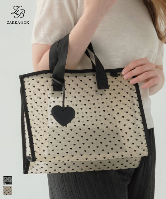 ハートフロッキートートバッグL(ハートチャーム付き)