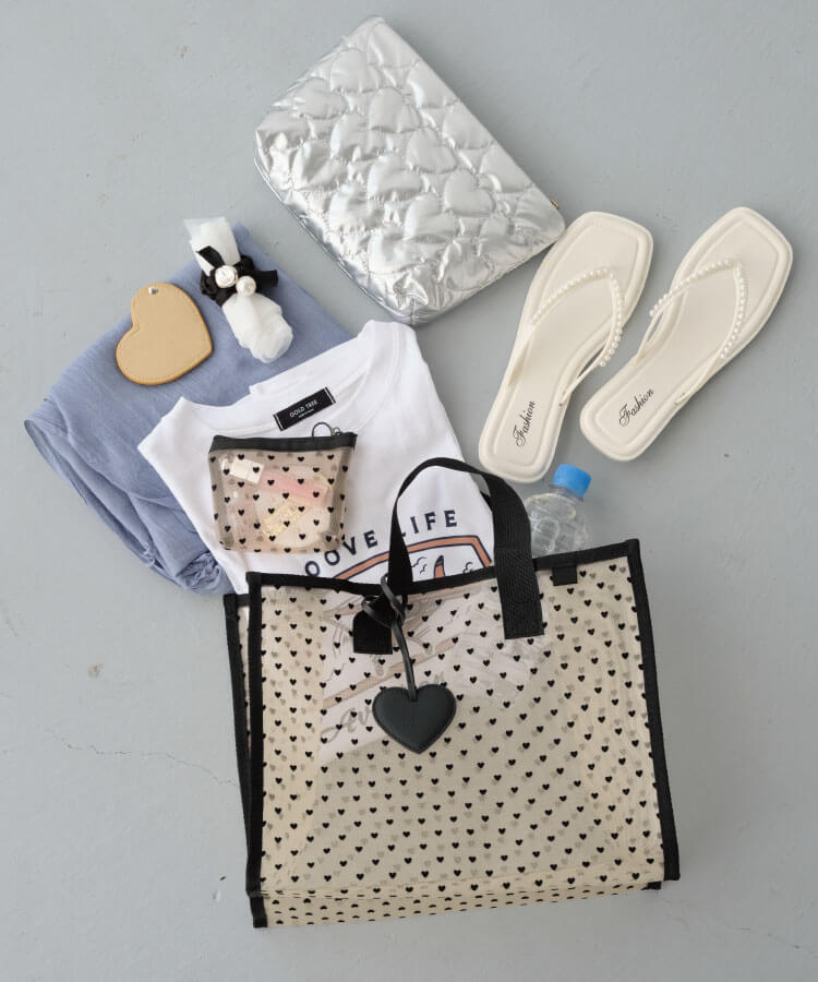 ハートフロッキートートバッグL(ハートチャーム付き)