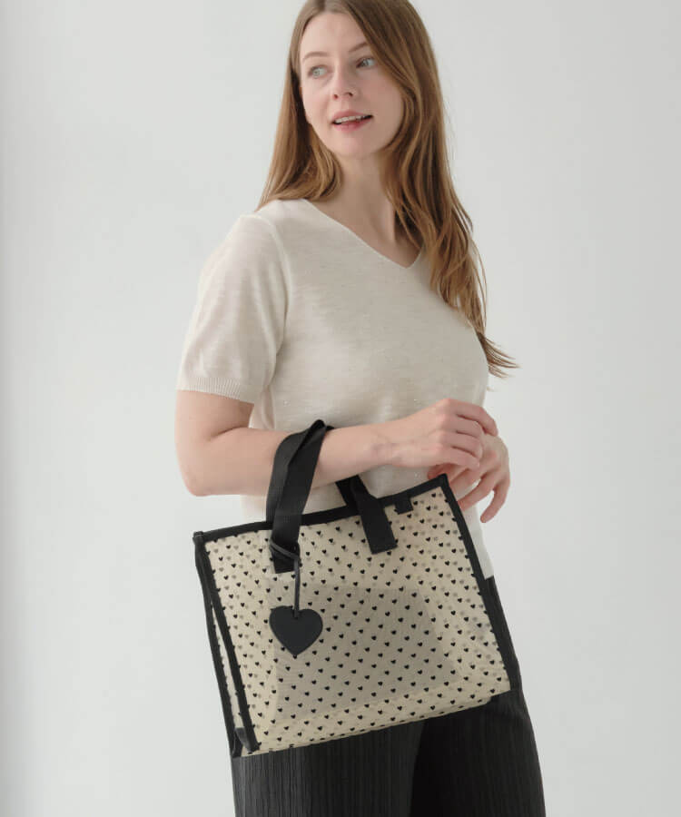 ハートフロッキートートバッグL(ハートチャーム付き)