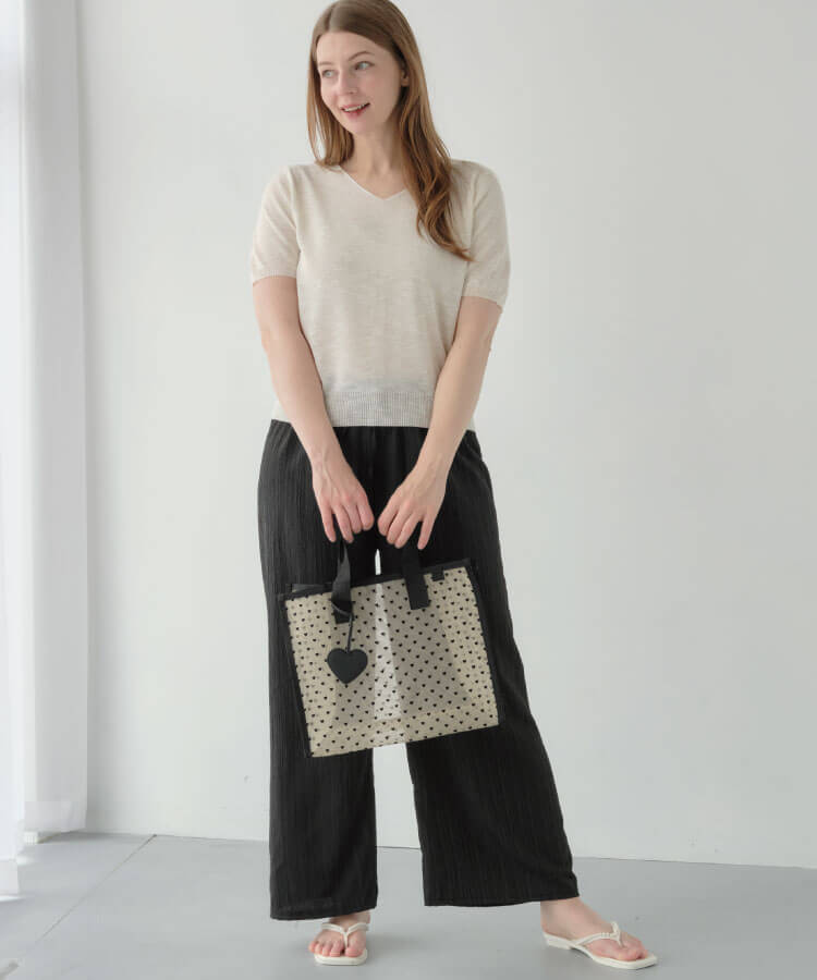 ハートフロッキートートバッグL(ハートチャーム付き)