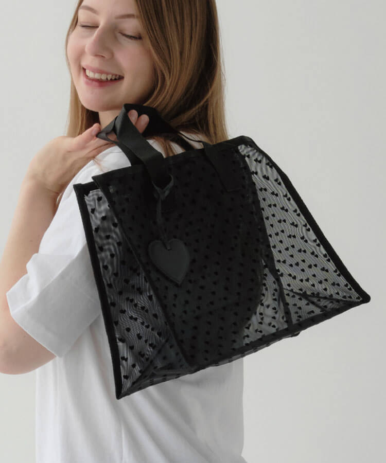 ハートフロッキートートバッグL(ハートチャーム付き)