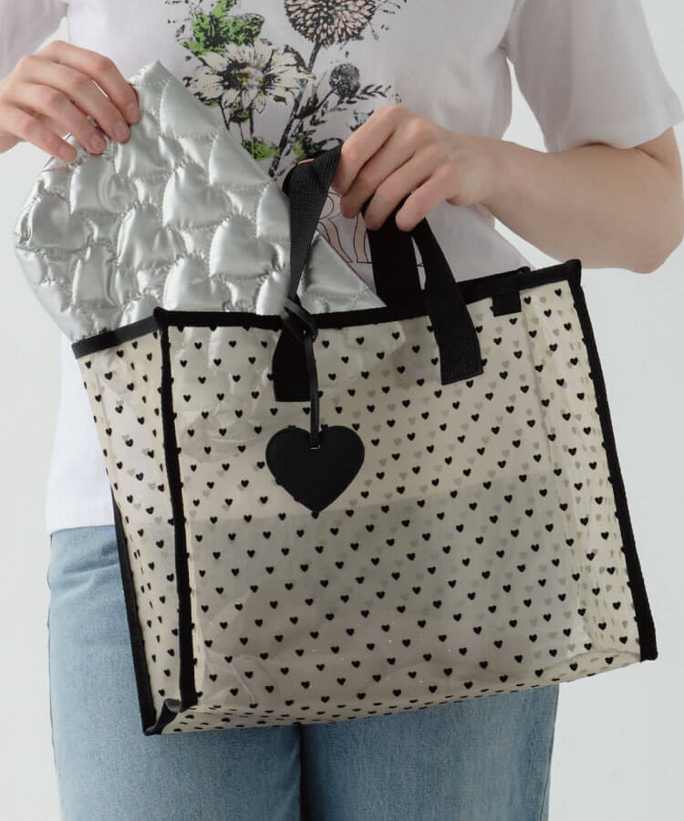 ハートフロッキートートバッグL(ハートチャーム付き)