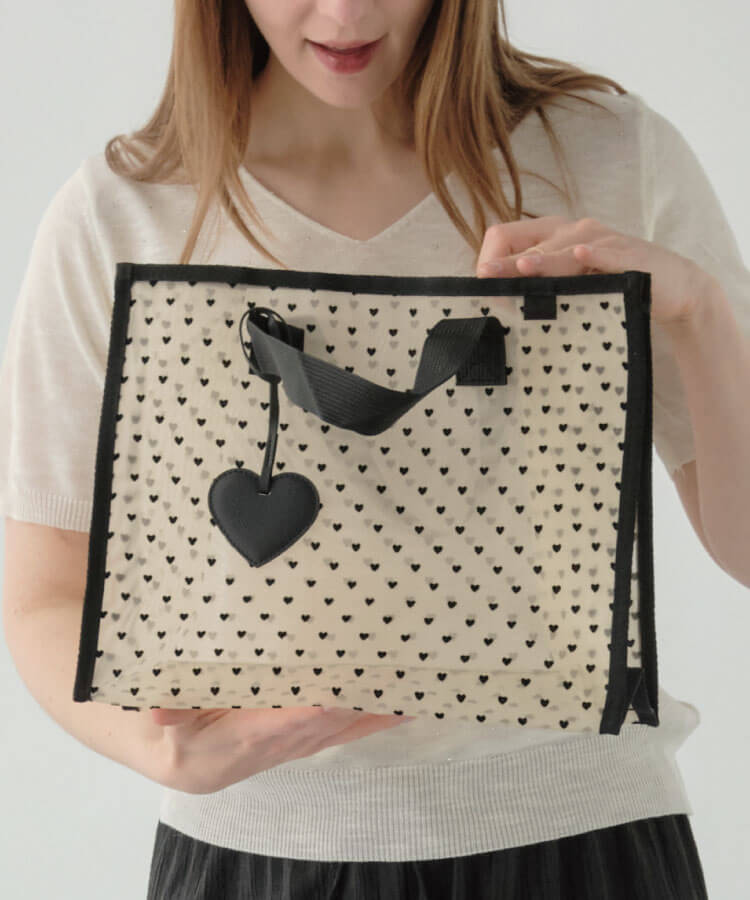 ハートフロッキートートバッグL(ハートチャーム付き)