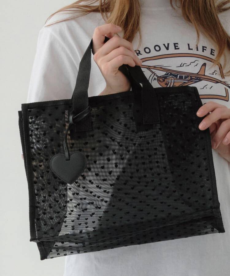 ハートフロッキートートバッグL(ハートチャーム付き)