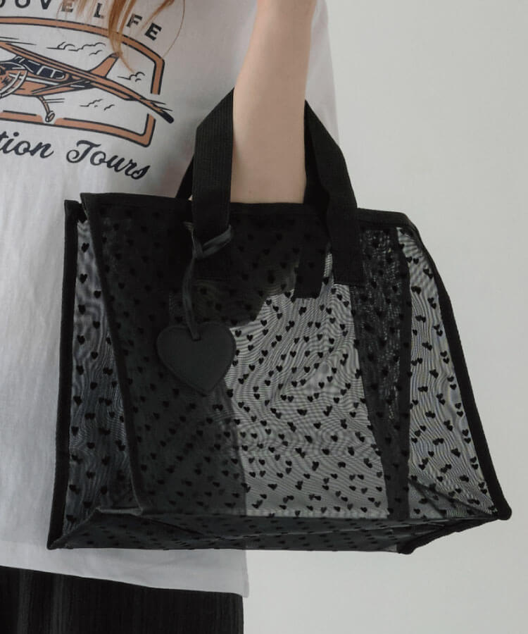 ハートフロッキートートバッグL(ハートチャーム付き)