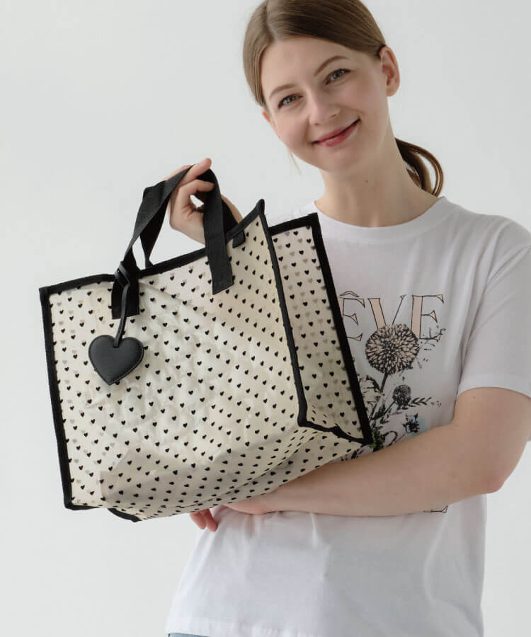 ハートフロッキートートバッグL(ハートチャーム付き)