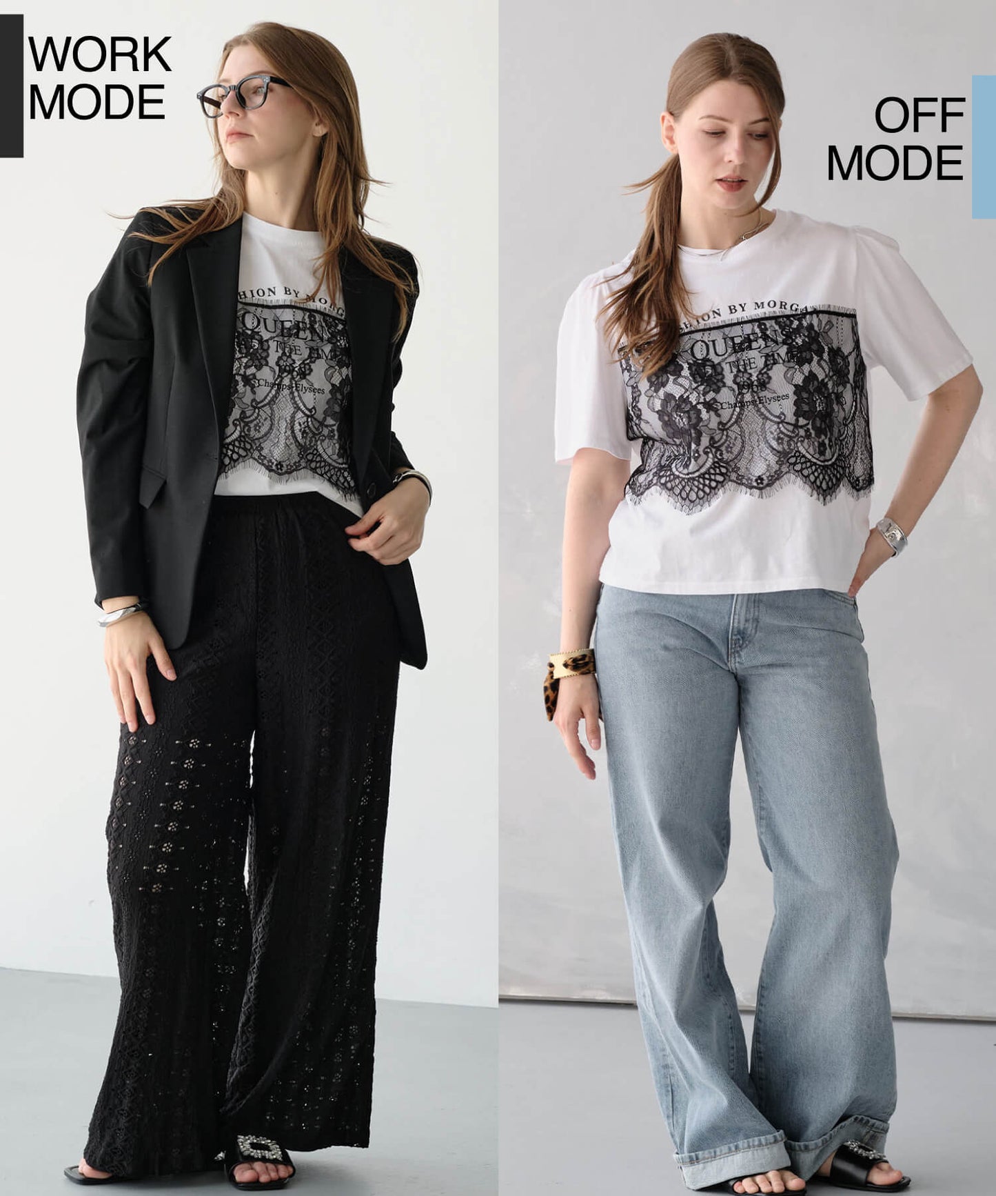 【MIA/ミア】レイヤードレースプリントTシャツ