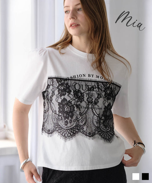 【MIA/ミア】レイヤードレースプリントTシャツ