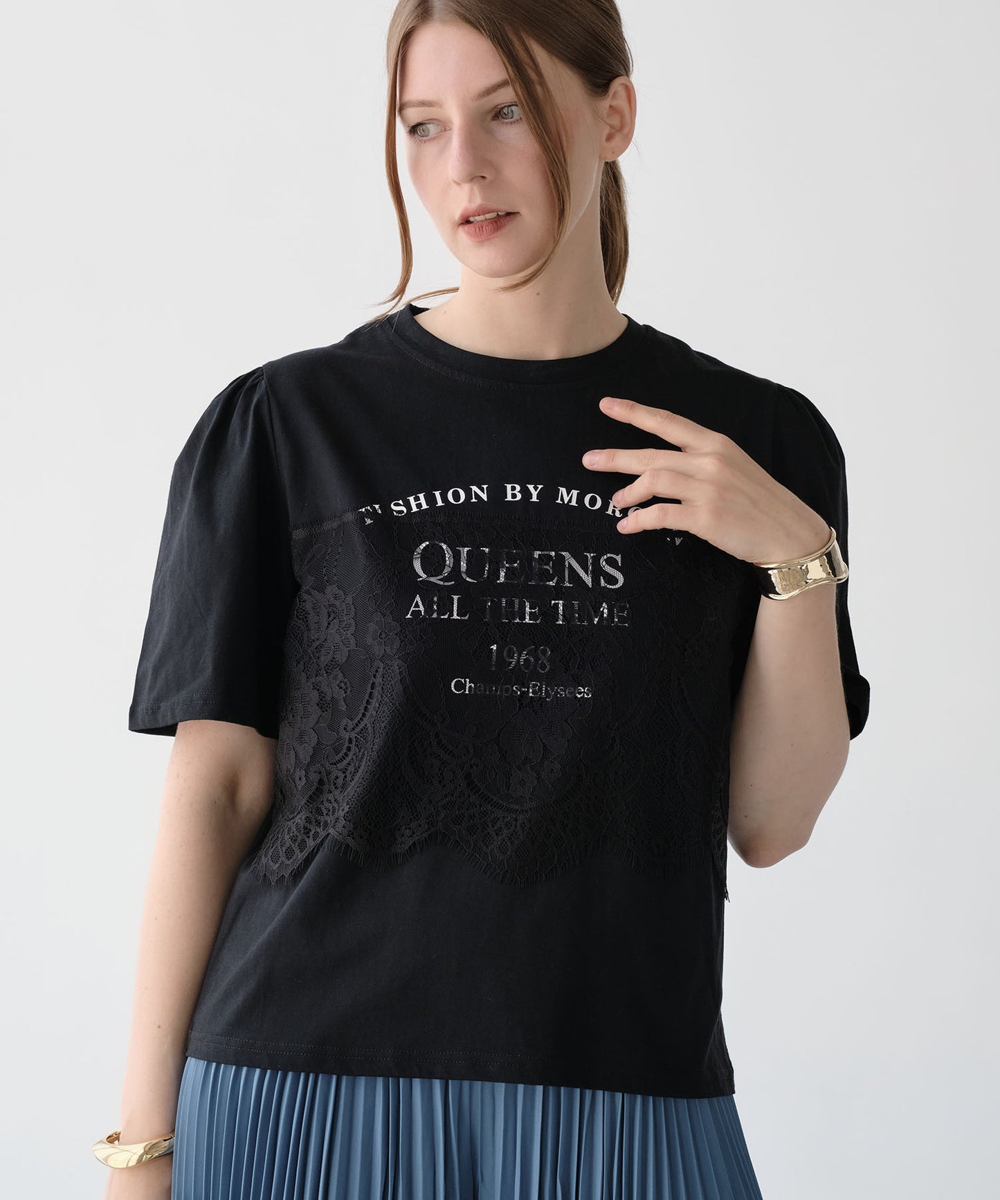 【MIA/ミア】レイヤードレースプリントTシャツ