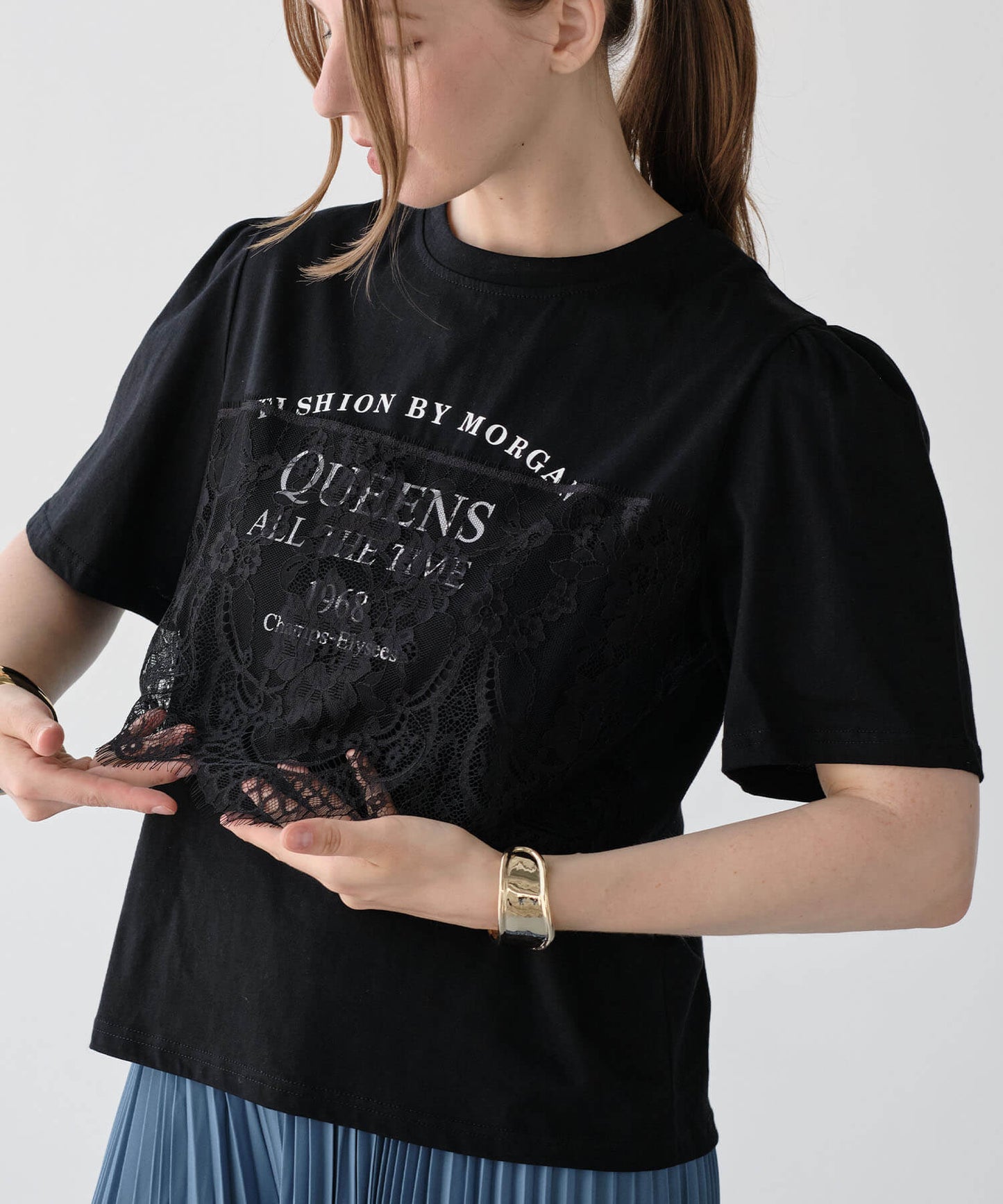 【MIA/ミア】レイヤードレースプリントTシャツ