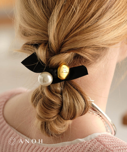 【ANOH】パールリボンヘアゴム