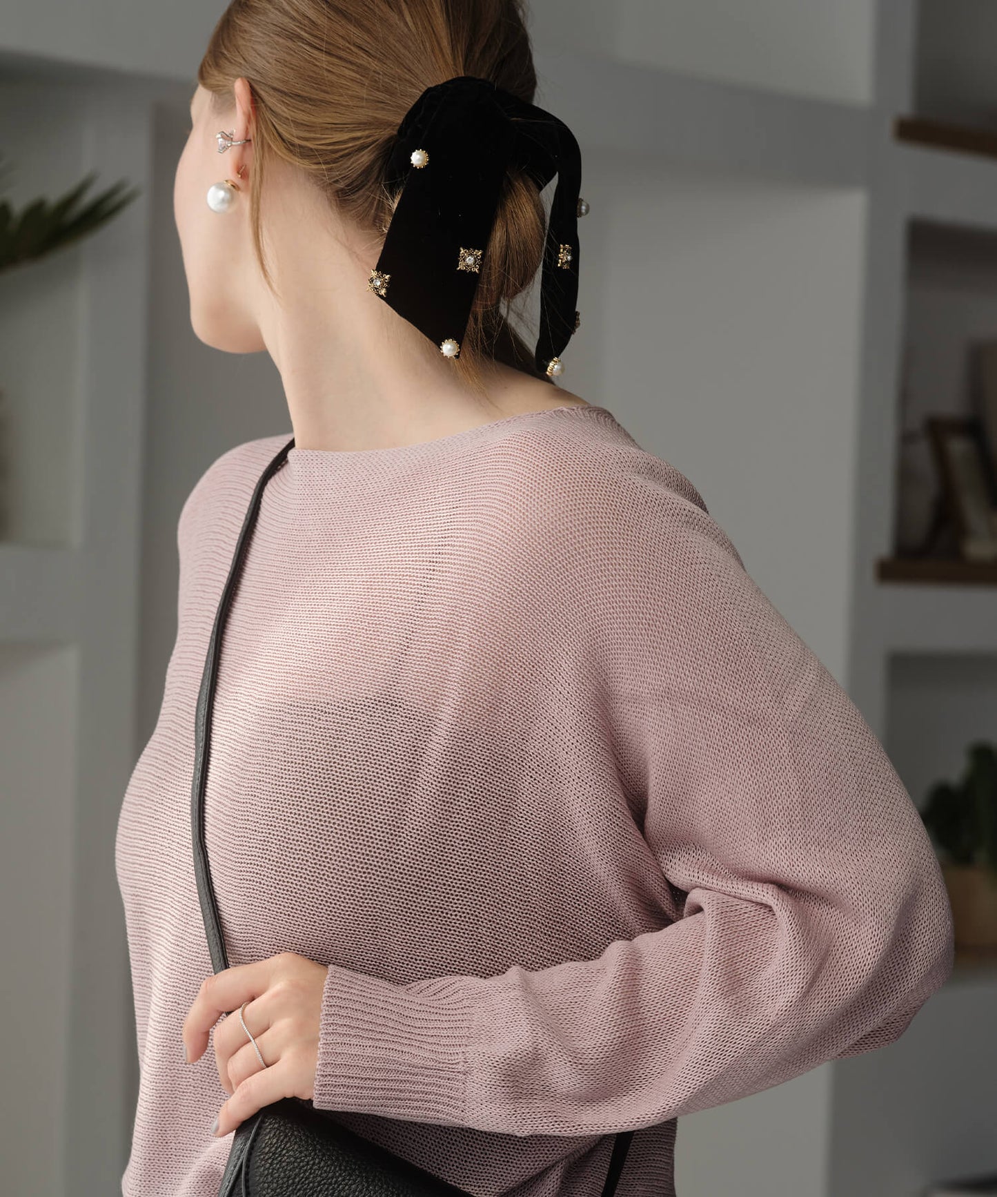 【ANOH】ビジューベロアリボンシュシュ