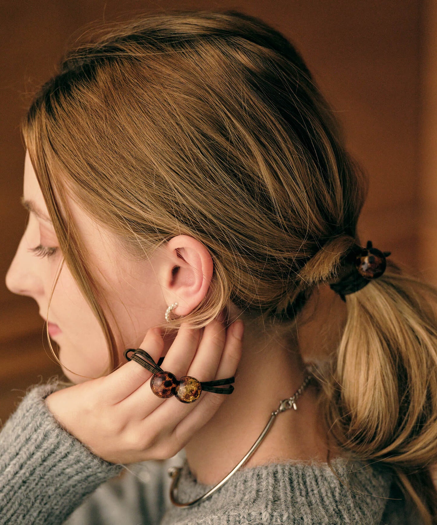 【ANOH】 レオパードボールヘアゴム