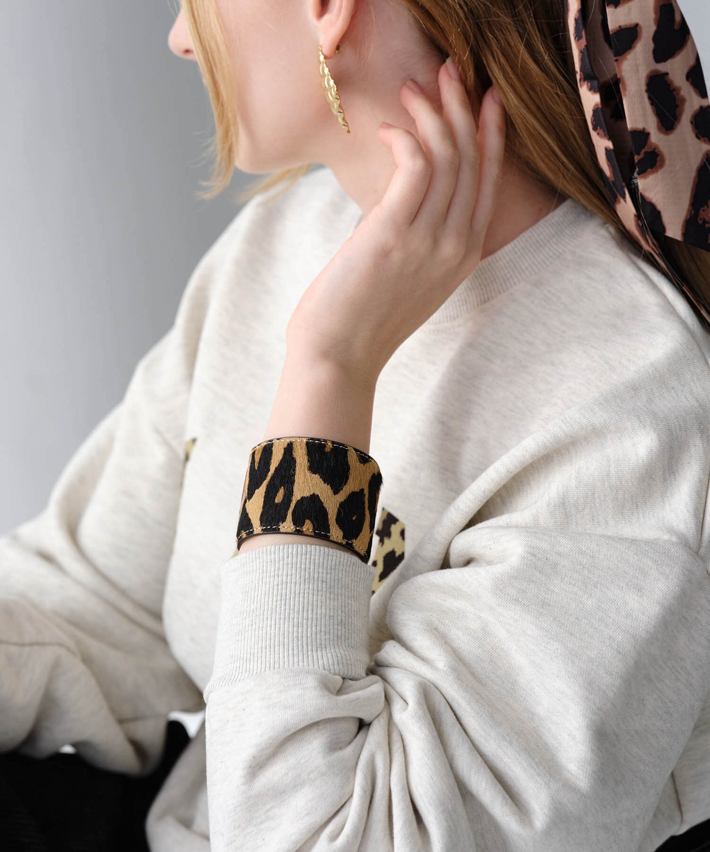 【ANOH】レオパードハラコバングル