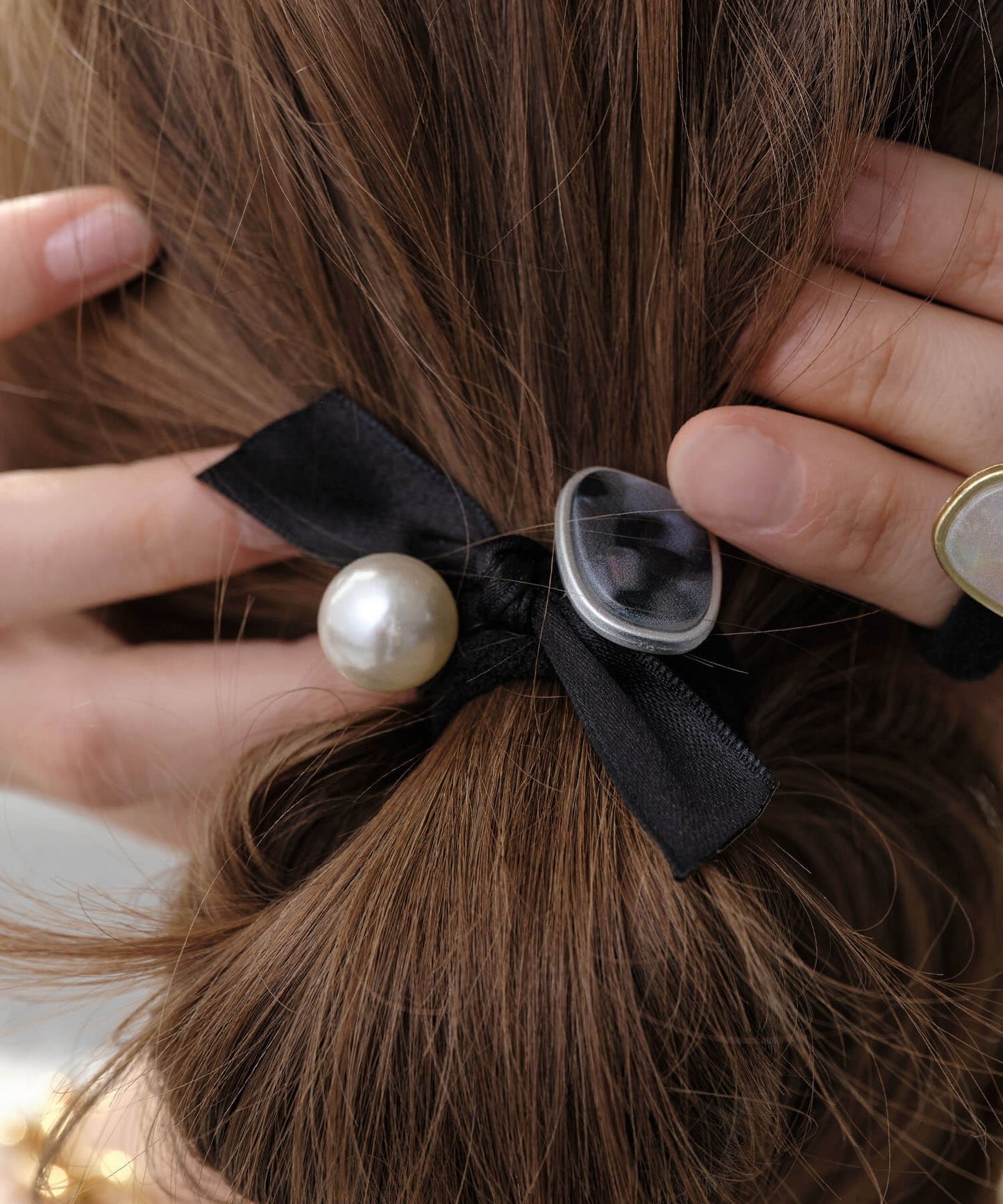 【ANOH】パールリボンヘアゴム