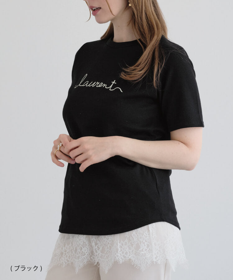 【MIA/ミア】裾レース付きシンプルロゴTシャツ