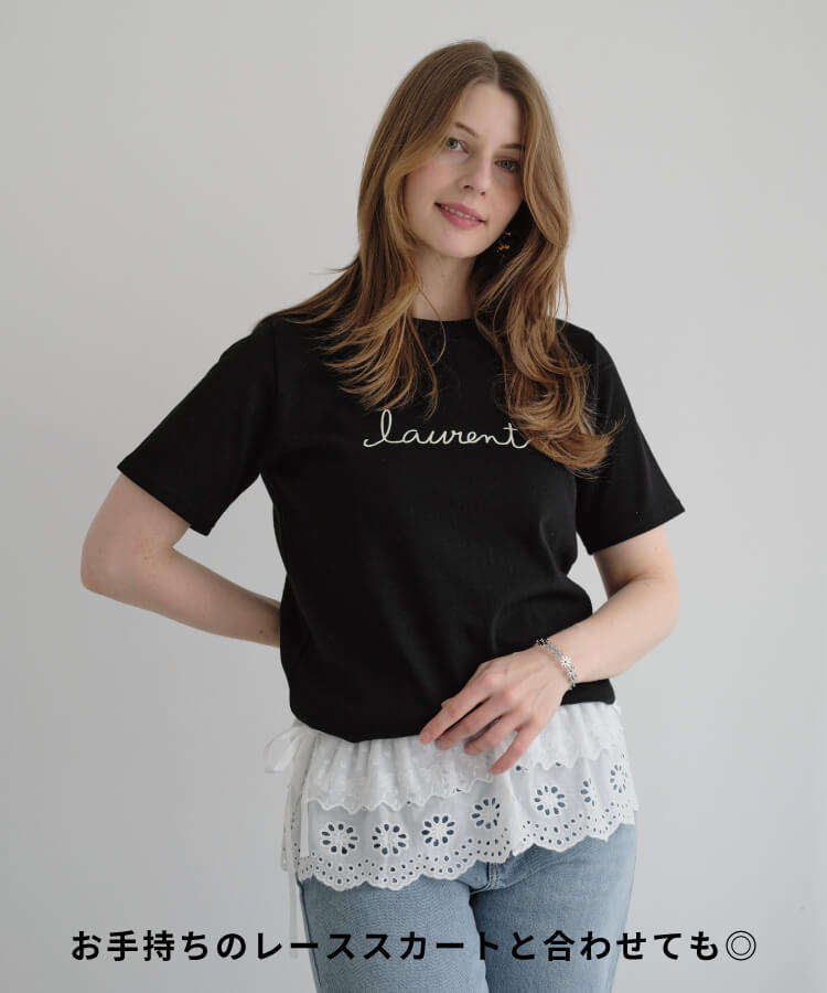 【MIA/ミア】裾レース付きシンプルロゴTシャツ