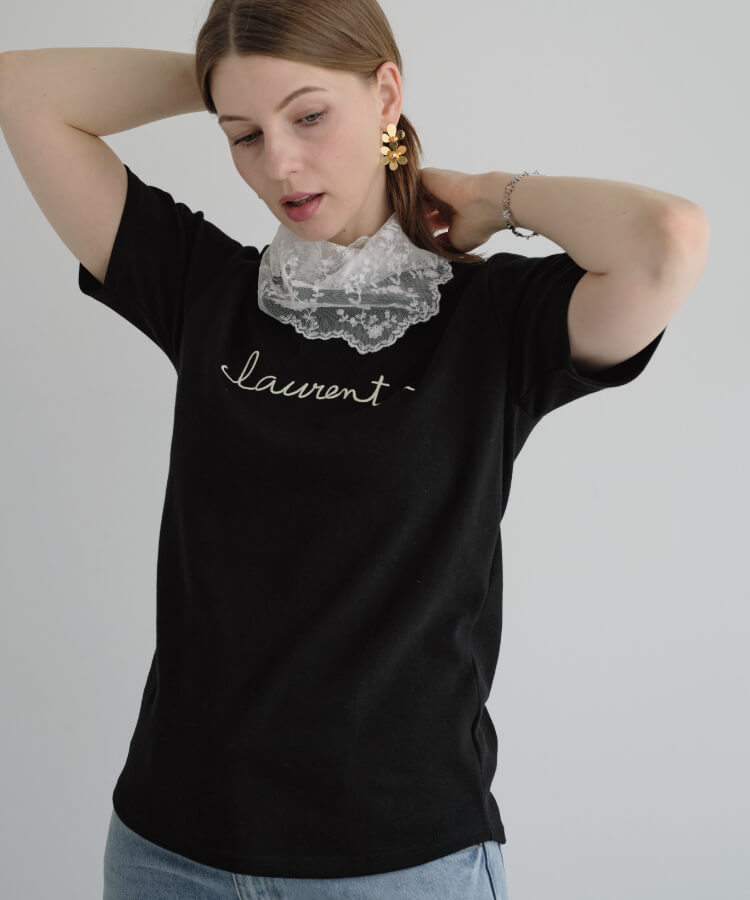 【MIA/ミア】裾レース付きシンプルロゴTシャツ